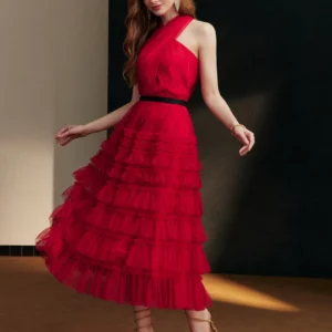 MOTF Premium Tiered Mesh Ruffle Hem Dress