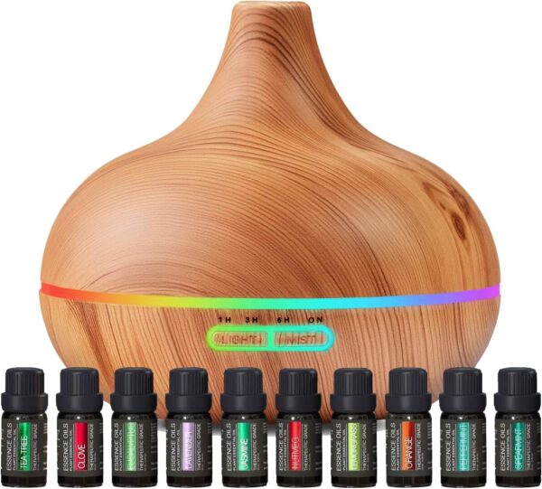 Ultimate Aromatherapy Diffuser & Essential Oil Gift Set – Modern Ultrasonic Design with 4 Timer Settings, 7 Ambient LED Colors, and Therapeutic-Grade Lavender